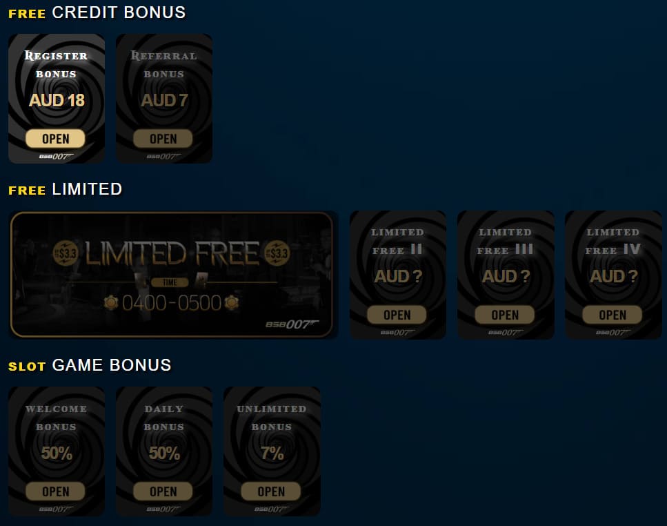 Welcome bonus screen at BSB007 Casino